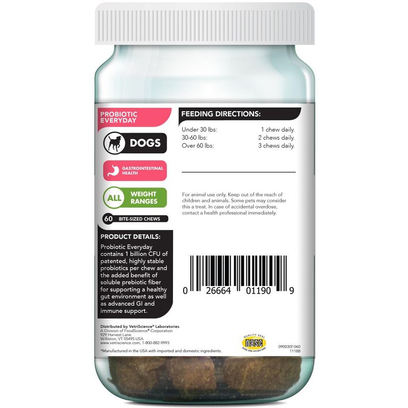 Vetriscience Laboratories Probiotic Everyday Gastrointestinal Health Bite-Sized Dog Soft Chews, 60 ct