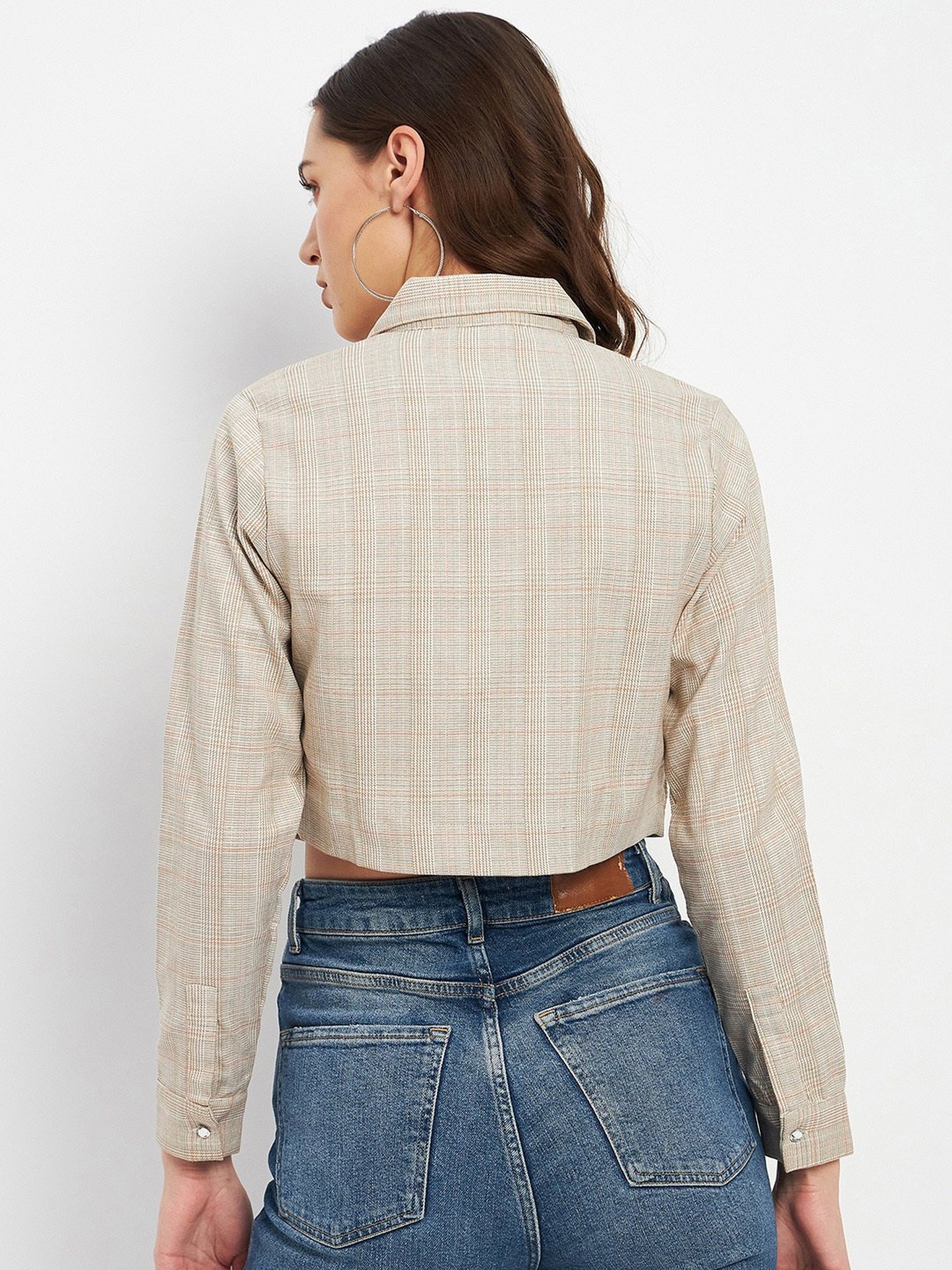 MADAME Beige Checks Crop Top