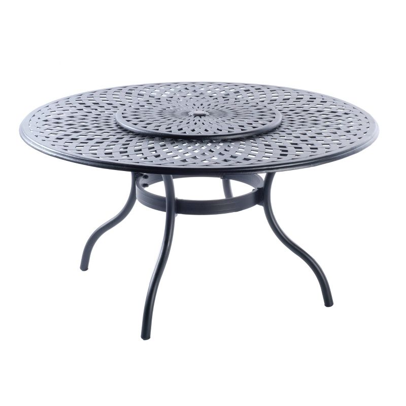 Westbury 7pc Cast Aluminum Dining Set with Umbrella Hole Round Table & 6 Stackable Arm Chairs - Alfesco Home