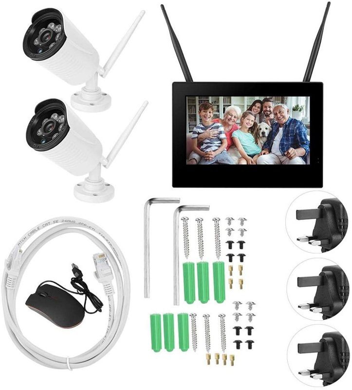 10in 1.3MP HD Wireless WiFi Baby Monitor 2 Cameras Smart DVR Home Security System (British regulations (100-240V))