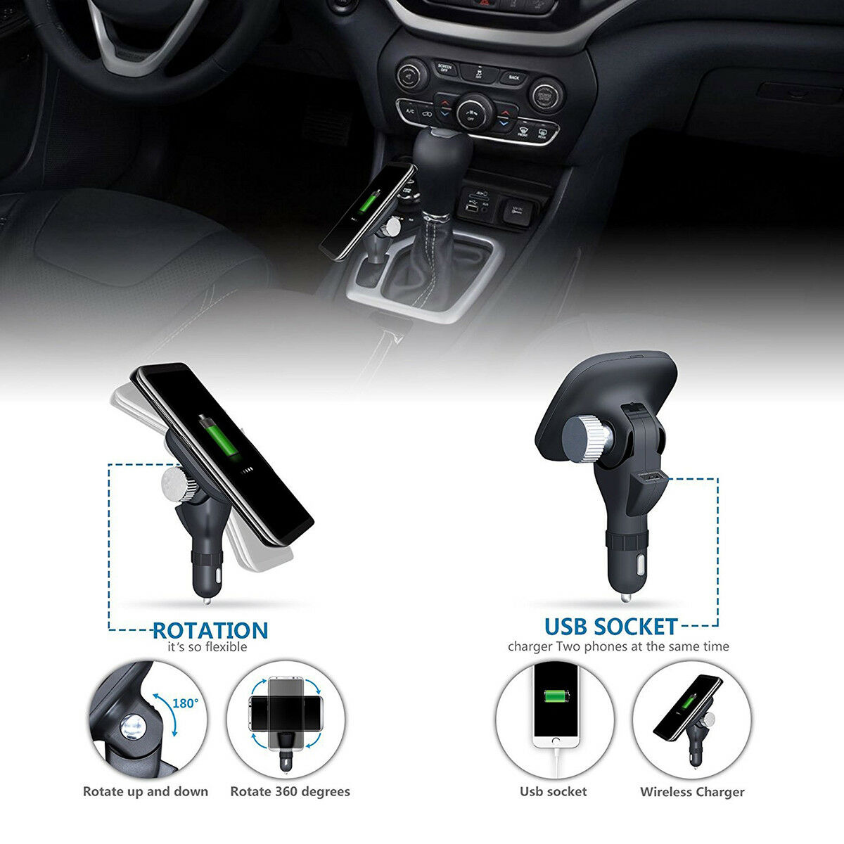 Qi Wireless Charger 12V Car Wireless Charger Holder Mount Magnetic Mount Car Charger Adapter for Samsung for Galaxy for iPhone