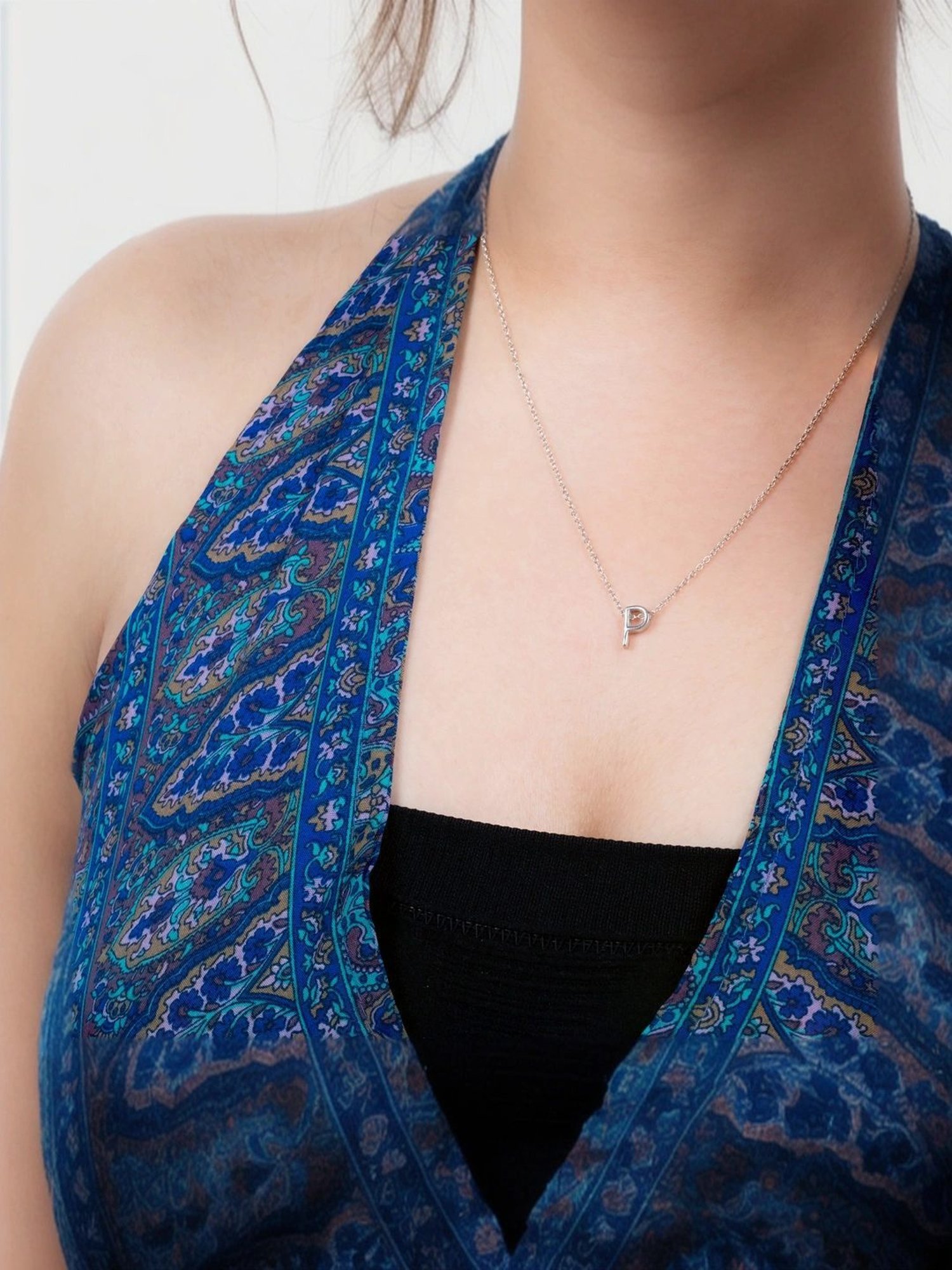 Touch925 Sterling Silver Posh P Initial Chain Pendant