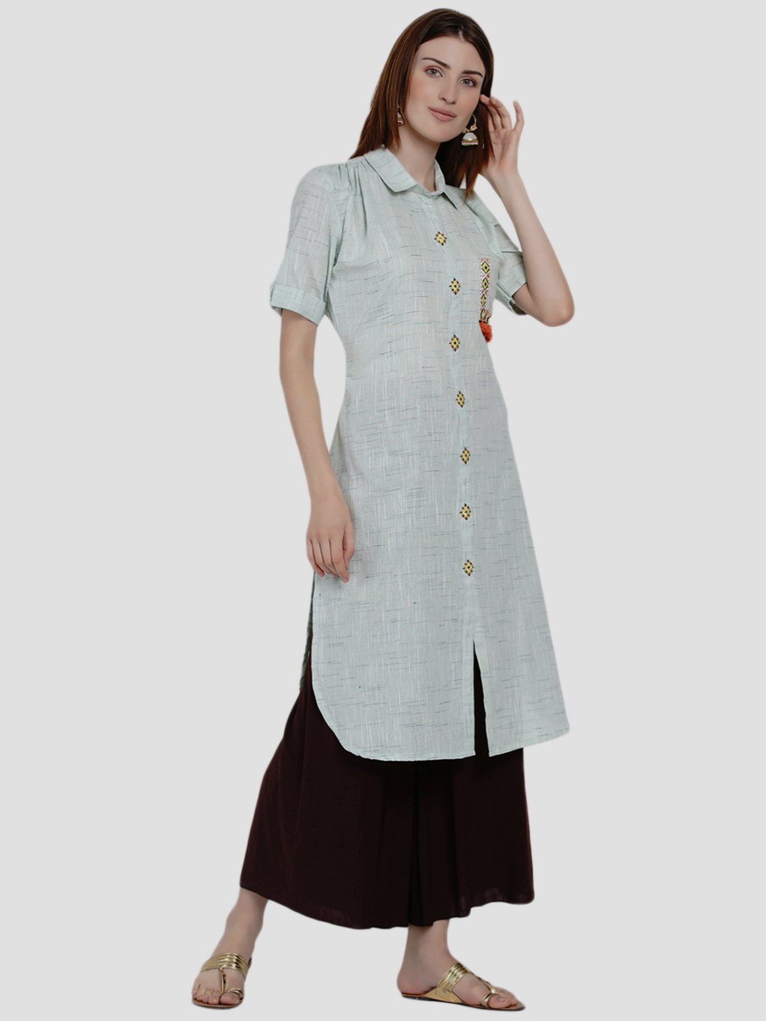 Women Republic Grey Cotton Embroidered Straight Kurta
