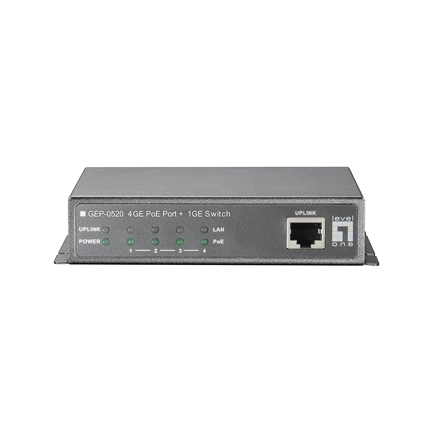 LevelOne GEP-0520 4-Port Gigabit PoE + 1-Port Gigabit Desktop Switch (Power Adapter included)