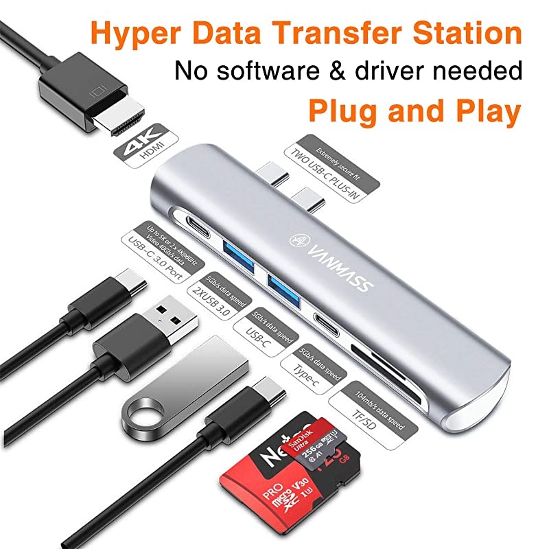 USB C Hub 7 in 1 USB C Adapter with 5K60Hz USBC 30 Port 4K HDMI Port 2 USB 30 Ports SDTF Card Reader 87W PD Charging Port for MacBook Pro and MacBook Air 20182019 2020Silver