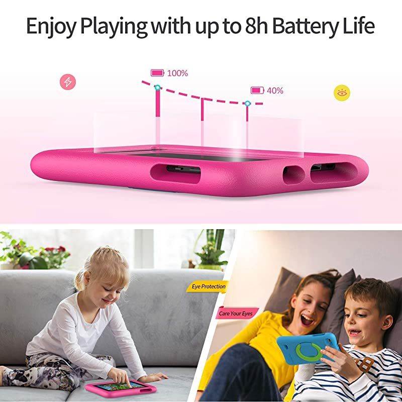 MatrixPad Z1 Kids Tablet 7 inch, 32GB ROM, Kidoz Pre Installed, IPS HD Display, WiFi Android Tablet, Kid-Proof, Pink