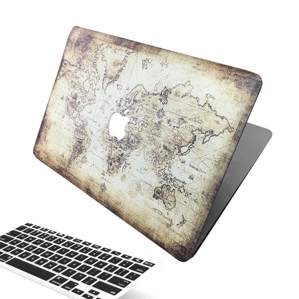 Macbook Air 13 Inch Case, [The World Map Design] Soundmae Frosted Plastic Hard Shell Skin Smooth Touch Case & Keyboard Cover for MacBook Air 13.3 Model A1369&A1466, Map