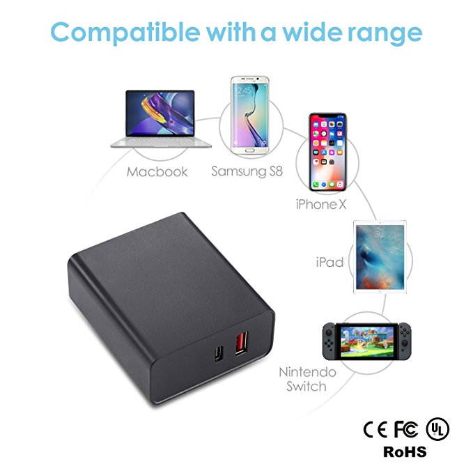 USB C Charger, GIM 52W Power Delivery 3.0 & Quick Charge 3.0 USB Wall Charger for Macbook, iPhone X/8/8 plus, iPad, Samsung Glaxy Note 8 S8 S7 Edge