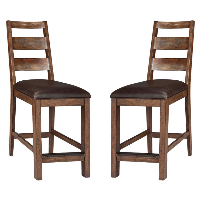 Set of 2 Taos Ladderback Counter Height Barstools with Faux Leather seat Brown - Intercon