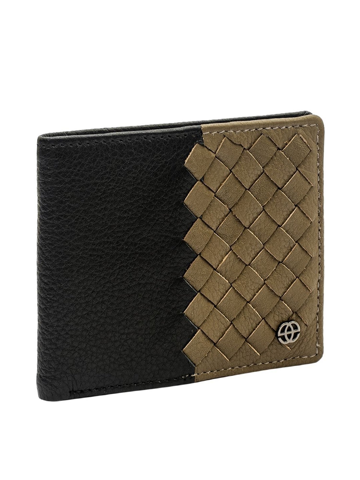 Eske Black & Taupe Textured Bi-Fold Wallet for Men