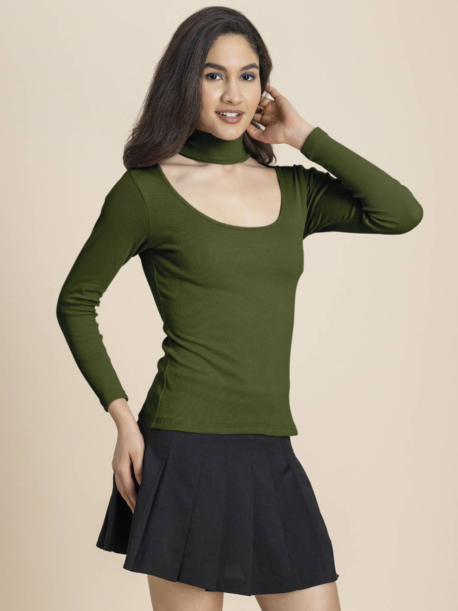 Moomaya Olive Slim Fit Top