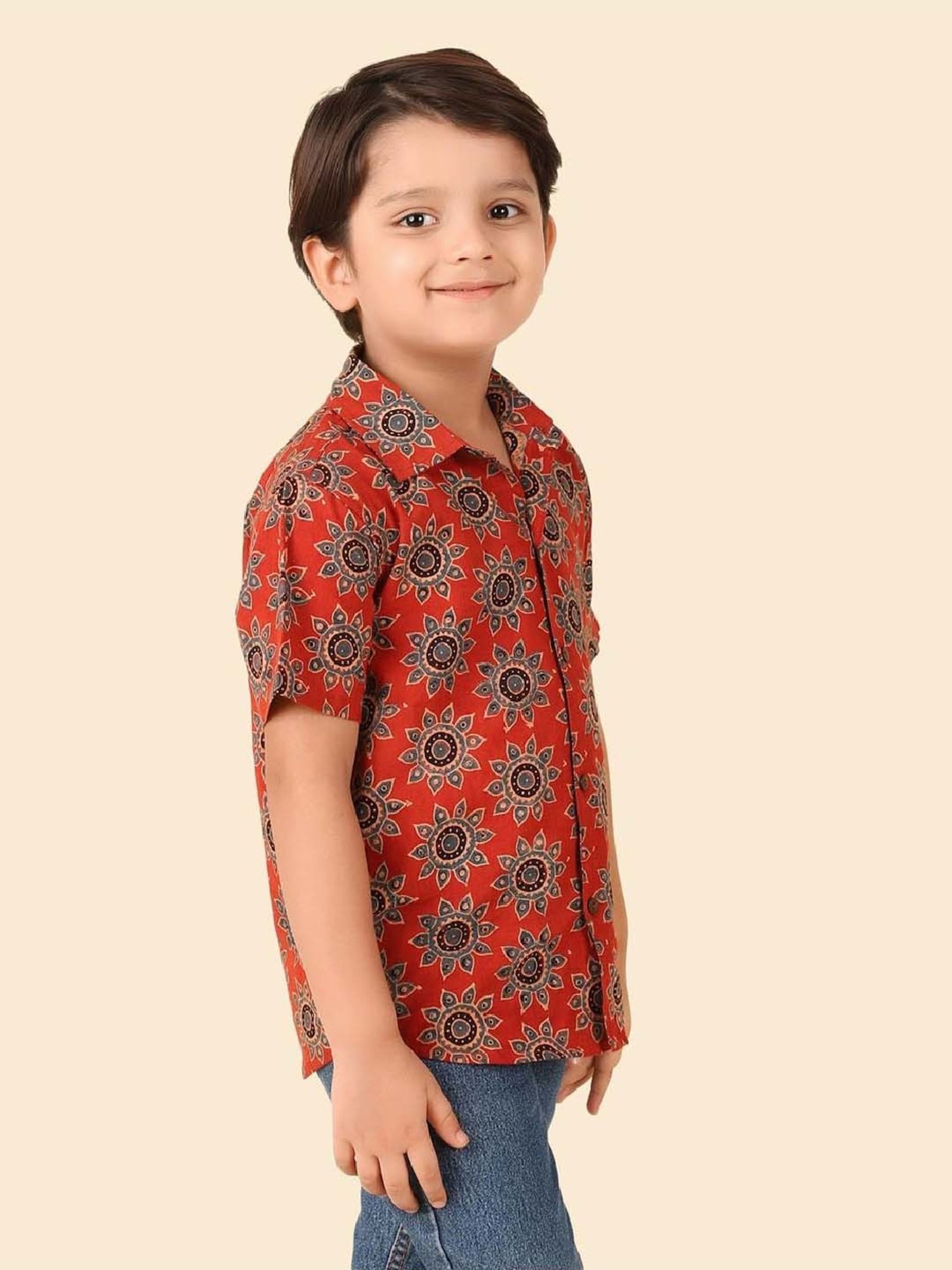 Fabindia Boys Red Cotton Printed Shirt