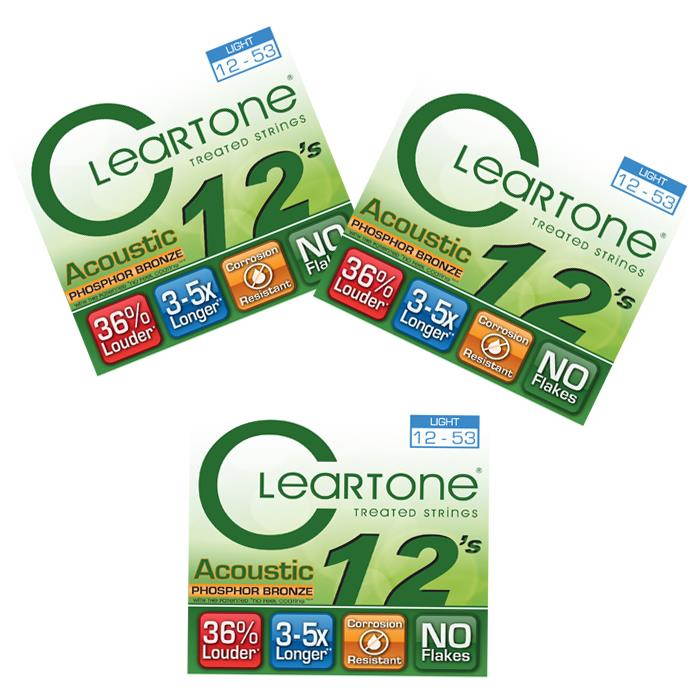Cleartone Phosphor Bronze Acoustic Guitar Strings - Light -12-53 - 3 Pack 7412