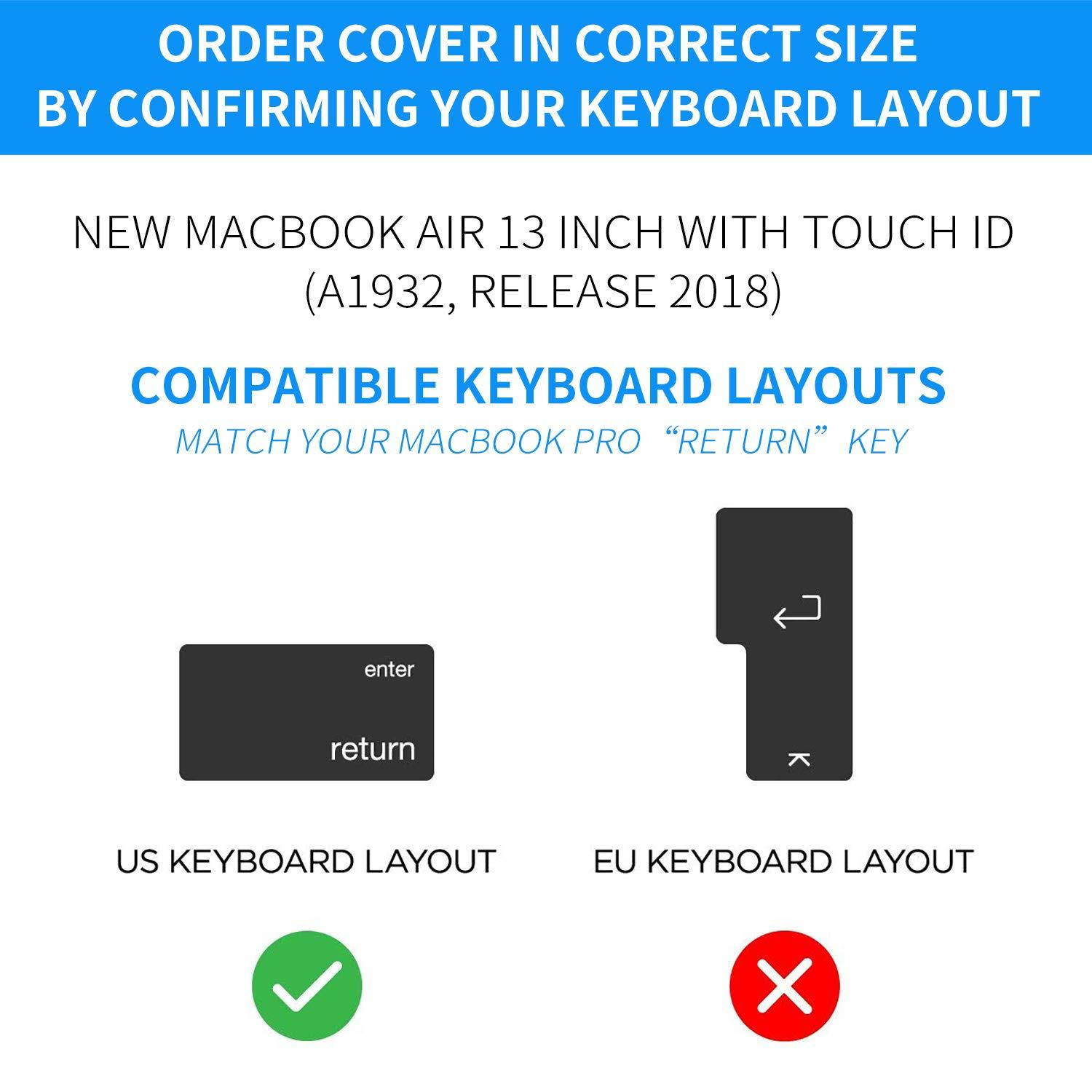 CaseBuy Premium Ultra Thin Keyboard Cover Compatible 2018 Release MacBook Air 13 Inch A1932 with Touch ID Soft-Touch TPU Keyboard Protective Skin