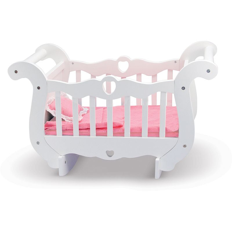 Melissa & Doug White Wooden Doll Crib With Bedding