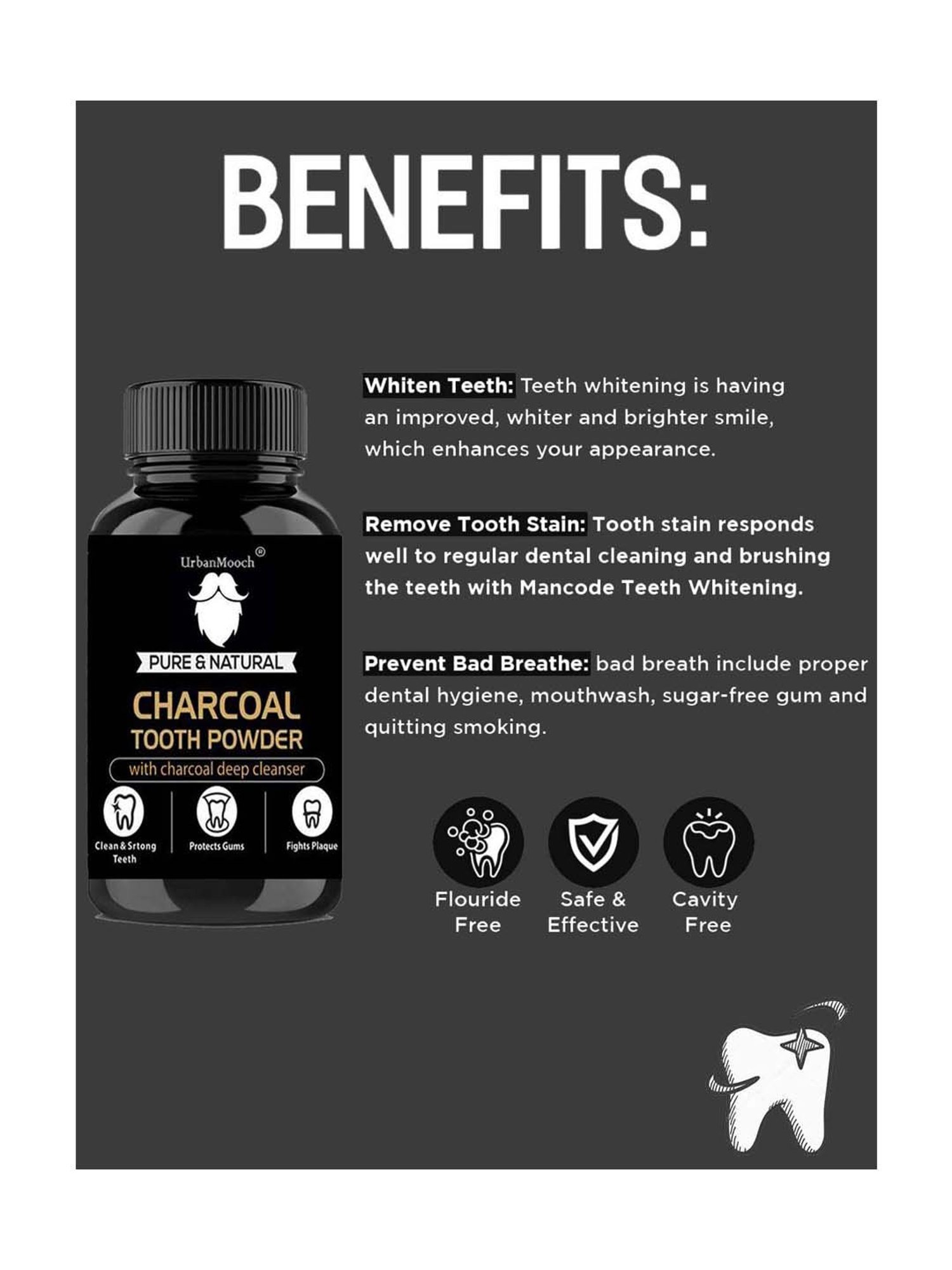 UrbanMooch Activated Charcoal Teeth Whitening Powder - 20 gm