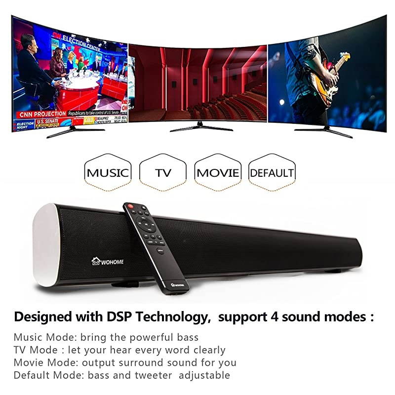 Soundbar  TV Sound Bar with Builtin Subwoofers and Bluetooth3Inch Drivers Remote Control Wall Mountable Support Optical AUX Coaxial USB 60W 34Inch Model S10