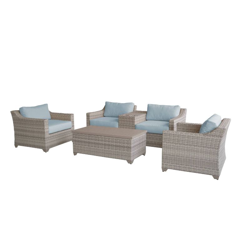 Nolin 7pc Sectional Weathered Brown Frame Sunbrella Spectrum Denim Fabric - La-Z-Boy