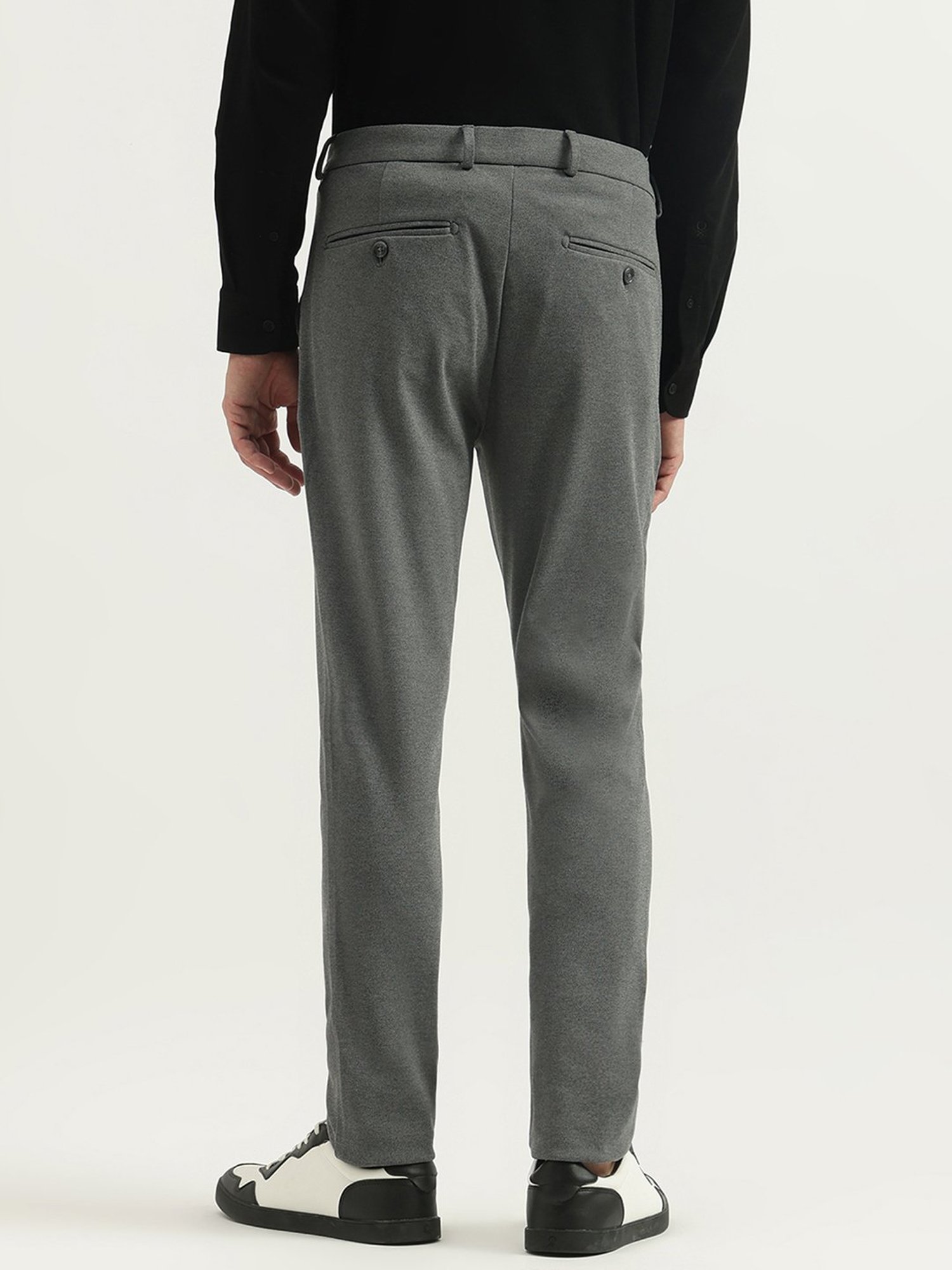 United Colors of Benetton Grey Polyester Viscose Blend Slim Textured Chinos