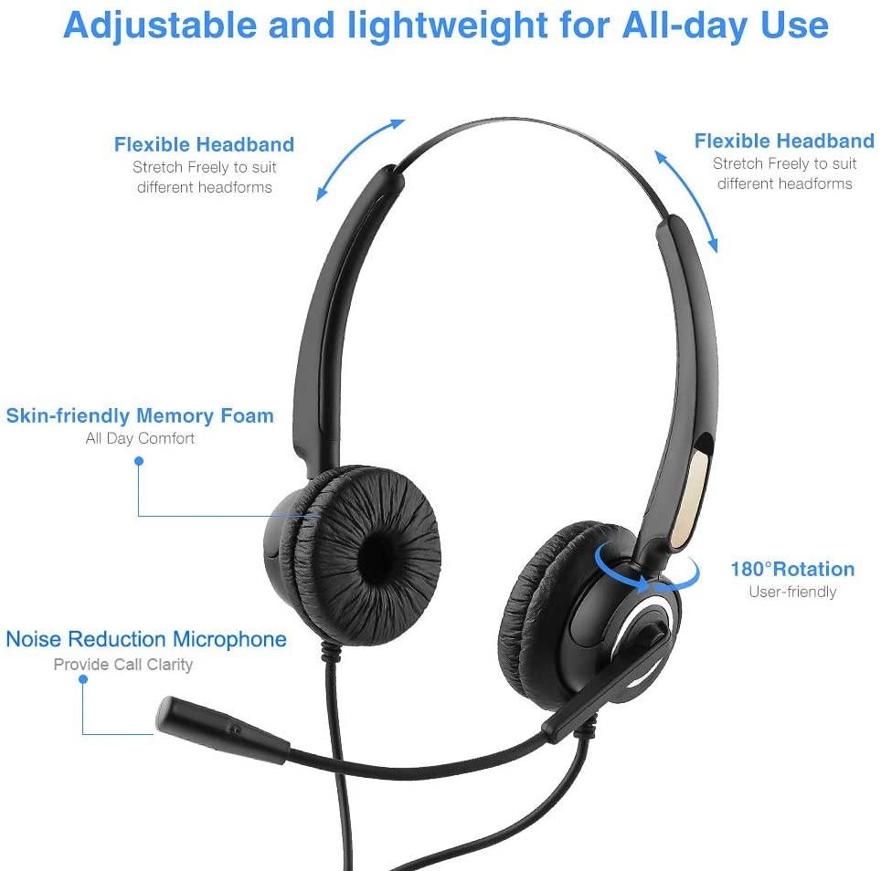 USB Computer Headset, Call Center Noise Cancelling Microphone Headset, Wired Phone Headset with Mute for Skype Calls/Online Course/Laptop/PC