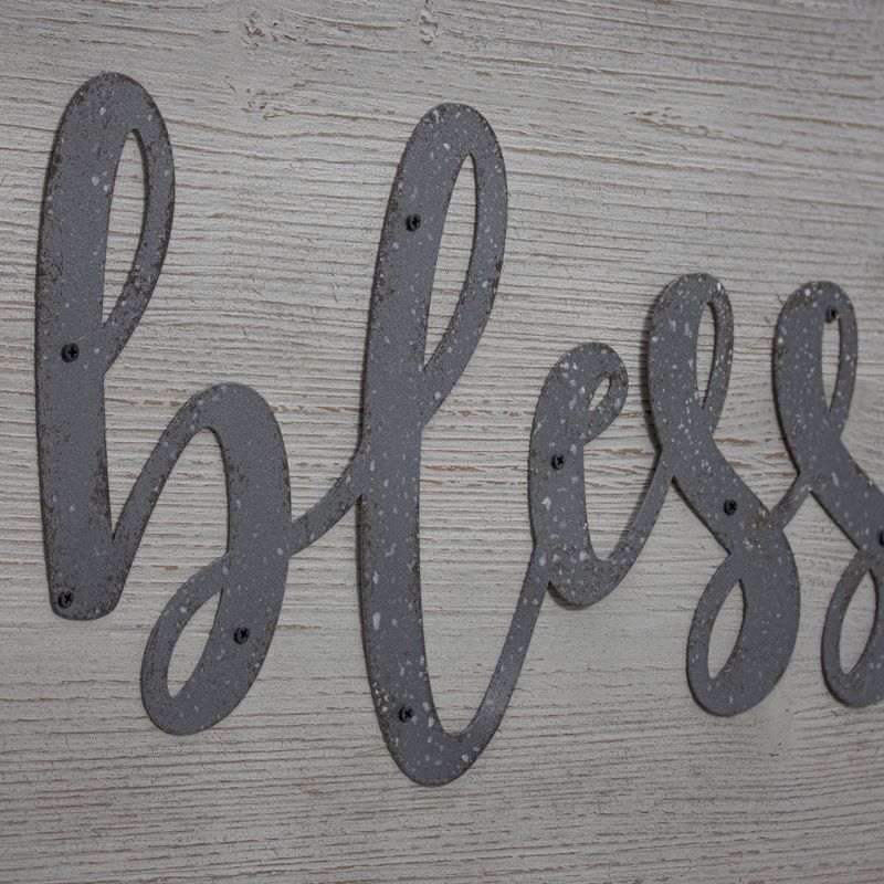 36" x 12" Blessed Wood and Metal Vintage Wall Plaque Sign White - American Art Decor
