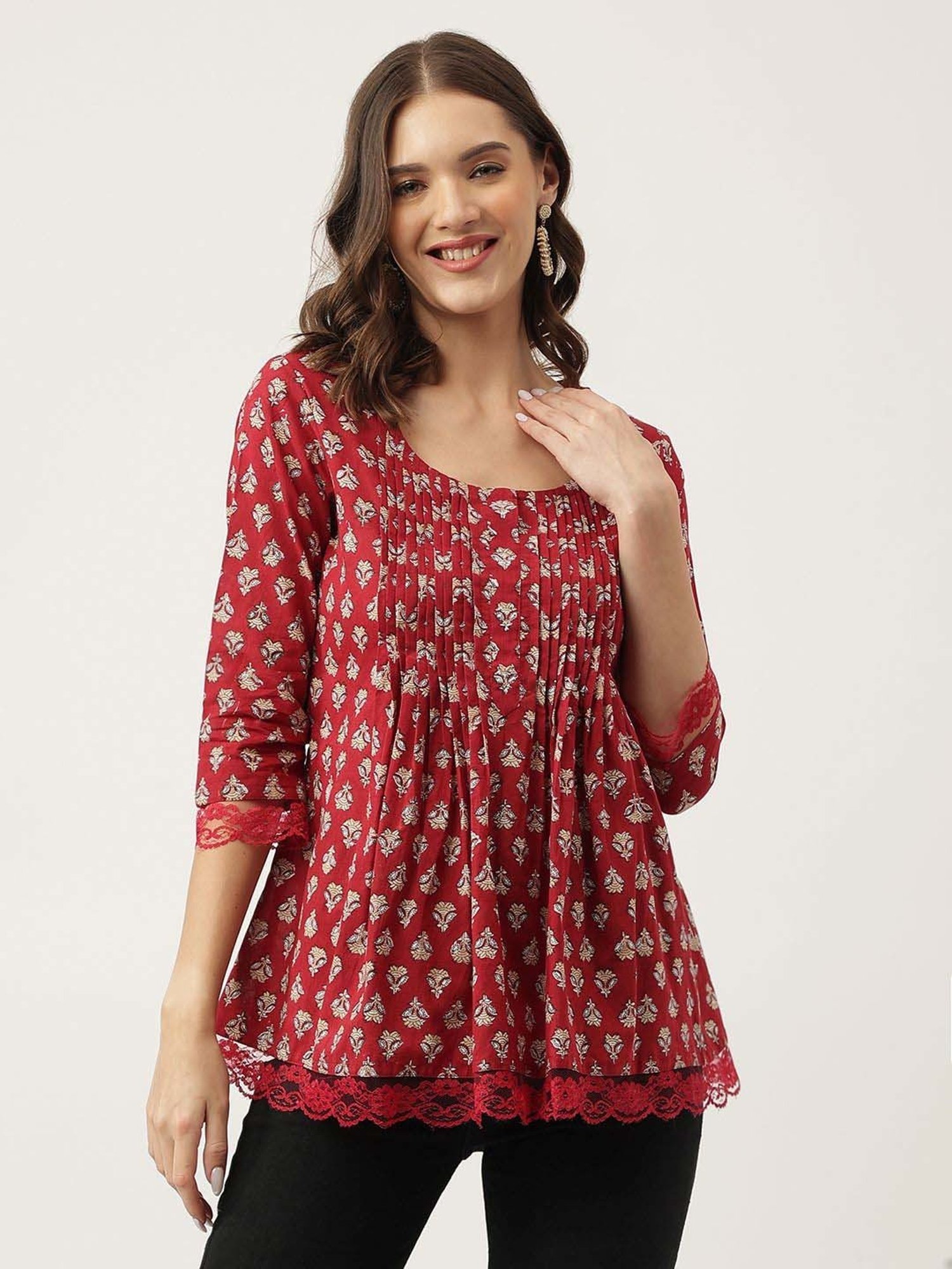 Divena Maroon Cotton Floral Print Top