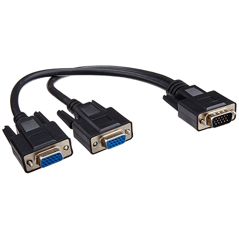 1-Foot VGA HD15-M to (2) VGA HD15-F Splitter Y Cable, Black