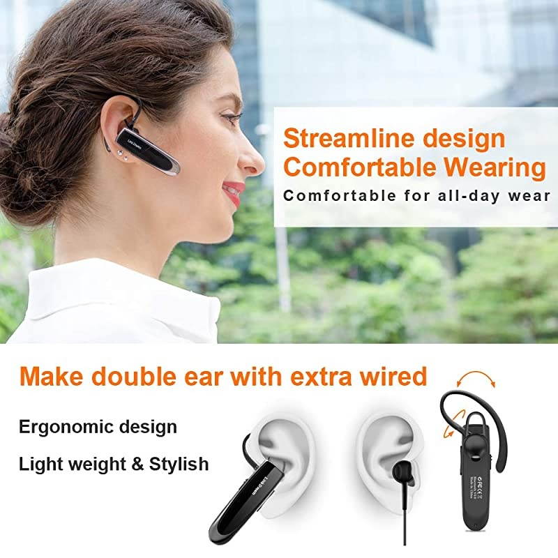 Bluetooth Earpiece for Cell Phone Hands Free Wireless Headset Noise Cancelling Mic 24Hrs Talking 1440Hrs Standby Compatible with iPhone Samsung Android for Driver Trucker 2 Pack