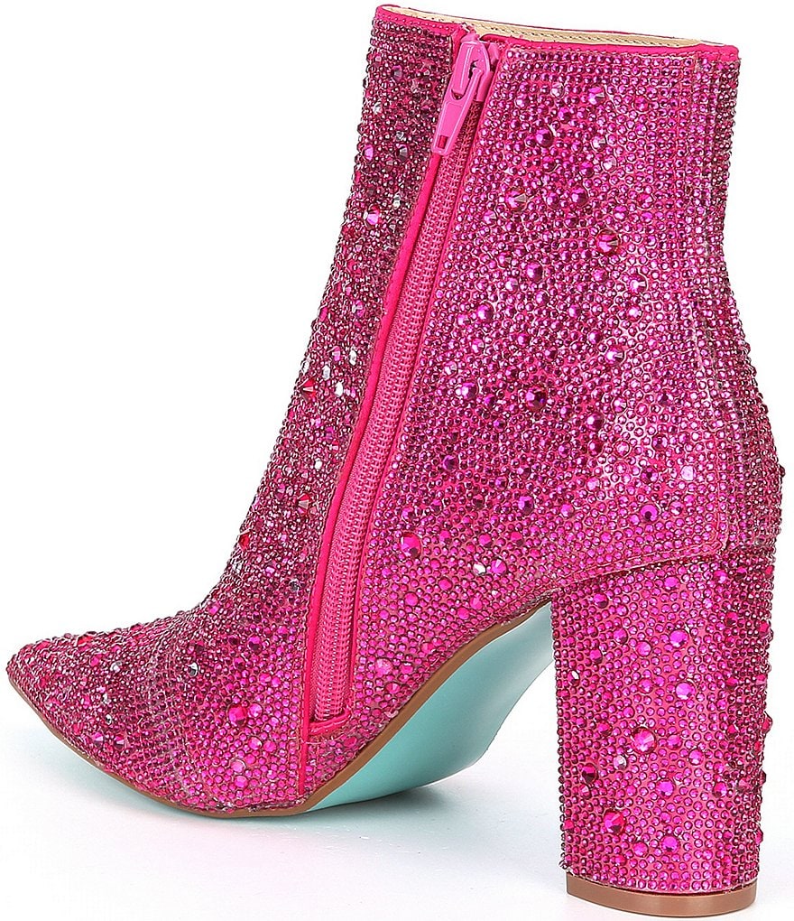 Blue by Betsey Johnson Cady Rhinestone Embellished Block Heel Booties