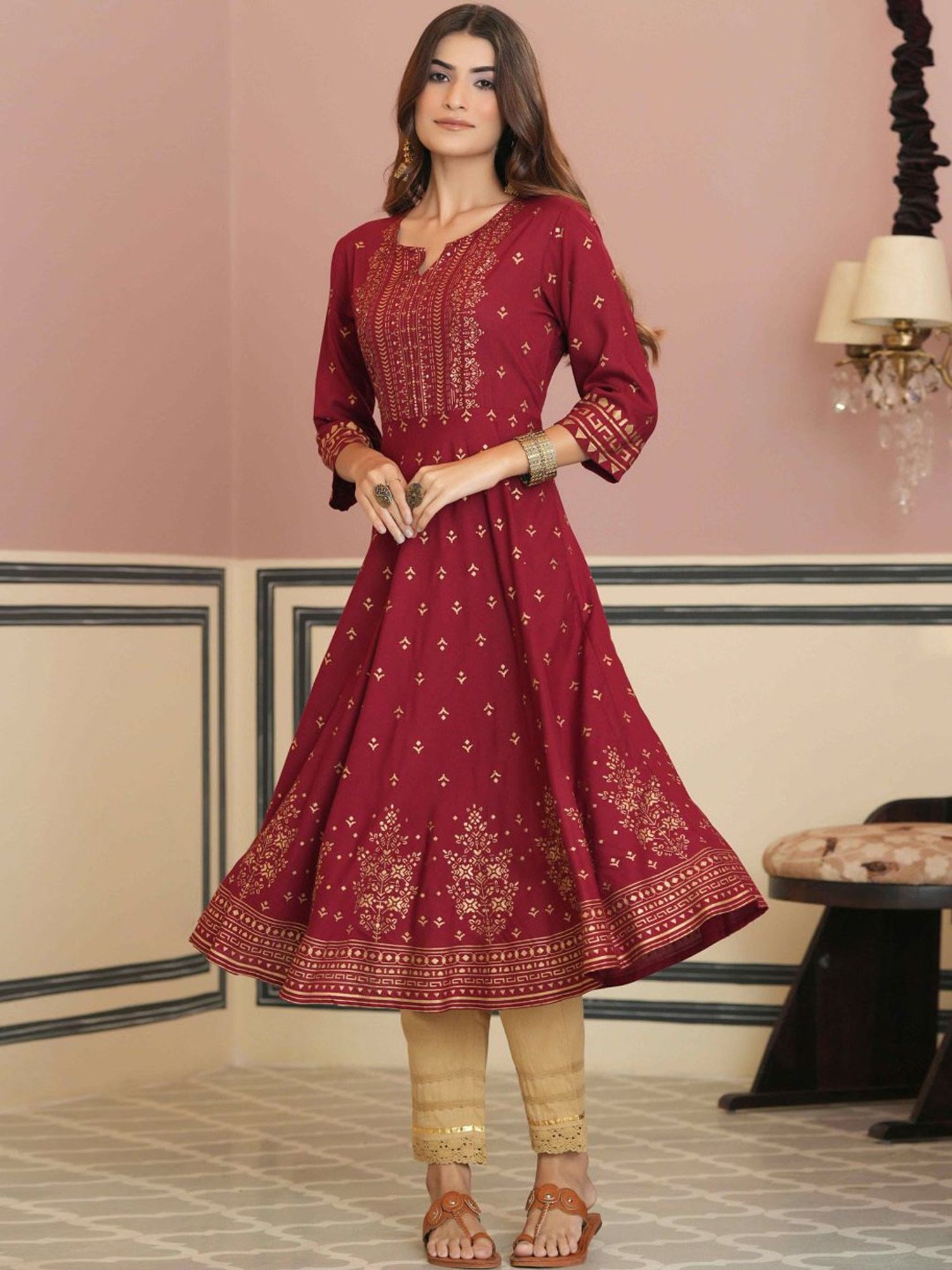 Fusion Beats Light Grey Embroidered A Line Kurta