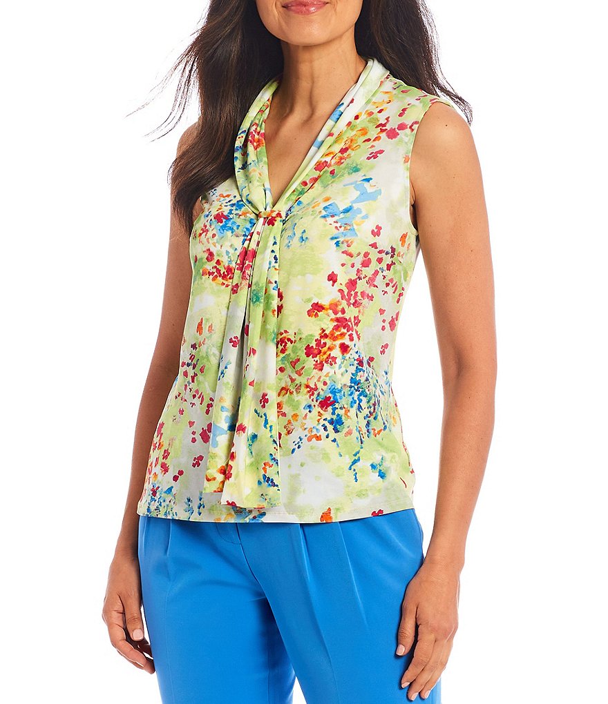 J.McLaughlin Durham Sleeveless Ruffle V-Neck Denim Blouse