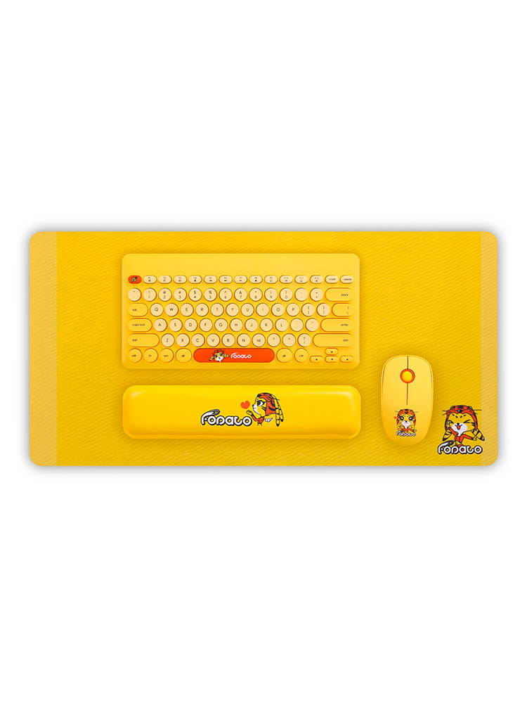 CORN LK586  Ergonomic Design Cartoon Pattern, Cool Exterior 2.4Ghz Wireless  Keyboard, Silent Clicking Mouse, Mouse Pad and Palm Rest Combo, Round and Retro Chiclet Keycaps - Yellow