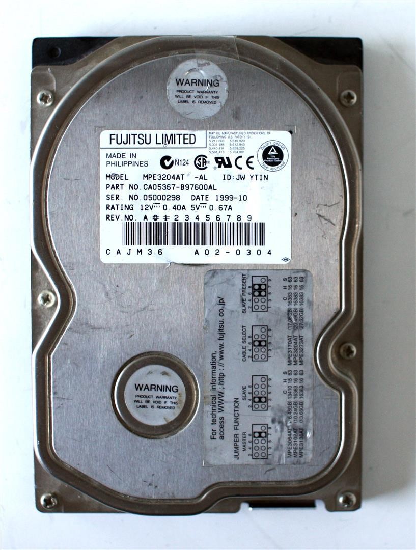 HDD 20.4GB, FUJITSU MPE3204AT, CA05367-B97600AL, DATE: 1999-10