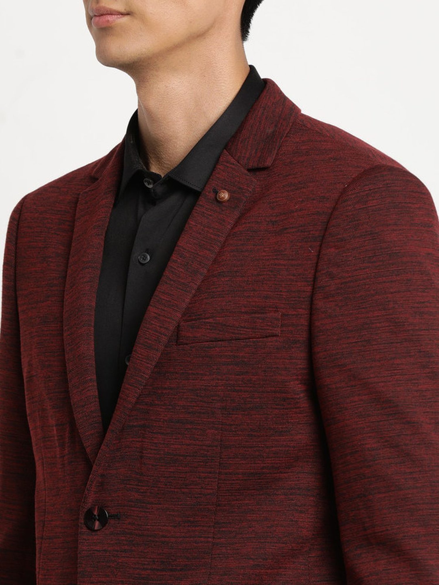Turtle Maroon Slim Fit Self Pattern Blazer