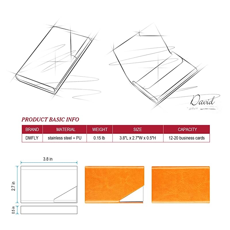 Metal Business Card Holder Leather Business Card Case Slim Pocket Name Card Holder for Women and Men Magnetic Shut Hold Up to 25 Cards Orange SJ