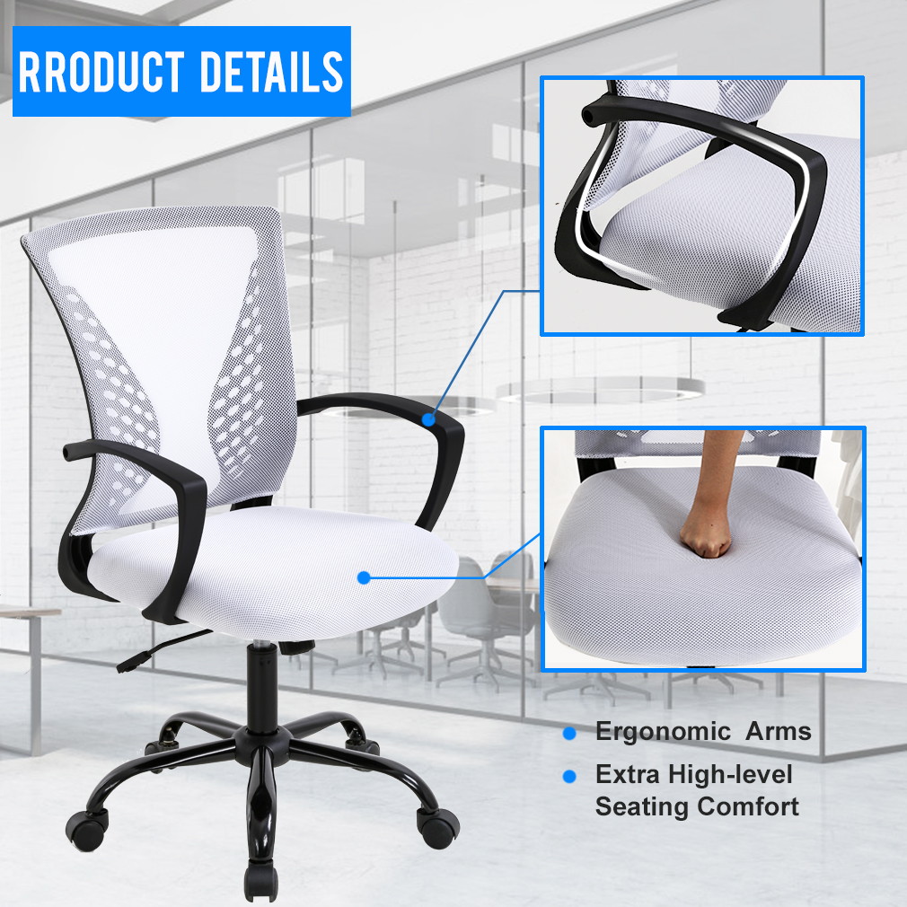 Mesh Office Chair Ergonomic Desk Chair Computer Chair with Lumbar Support Armrest Rolling Swivel Task Mid Back Adjustable Chair for Women Adults, White