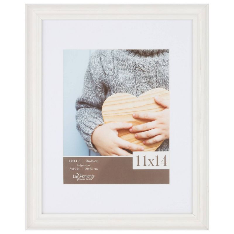 4pc 11"x14" Matted to 8"x10" Farmhouse Tabletop or Wall Mount Picture Frames Distressed White - Life Moments