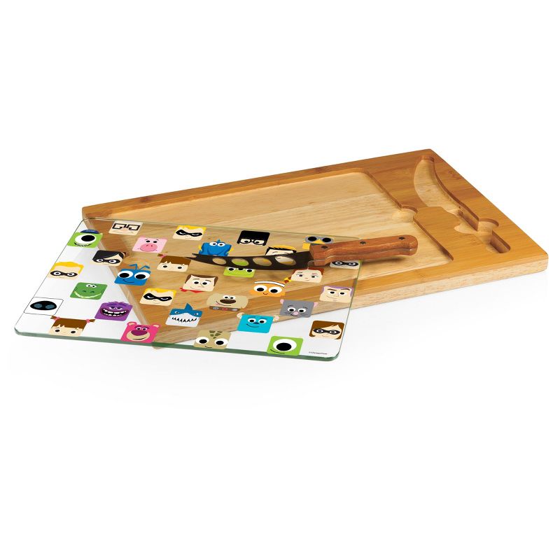 Disney Pixar Collection Icon Glass Top Wood Serving Tray with Knife Set by Picnic Time