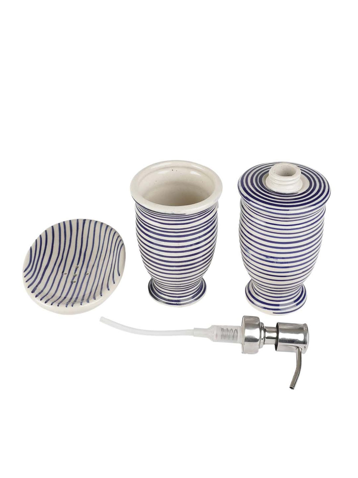 VarEesha Parikrama Blue & White Ceramic Bath Accessories - Set of 3
