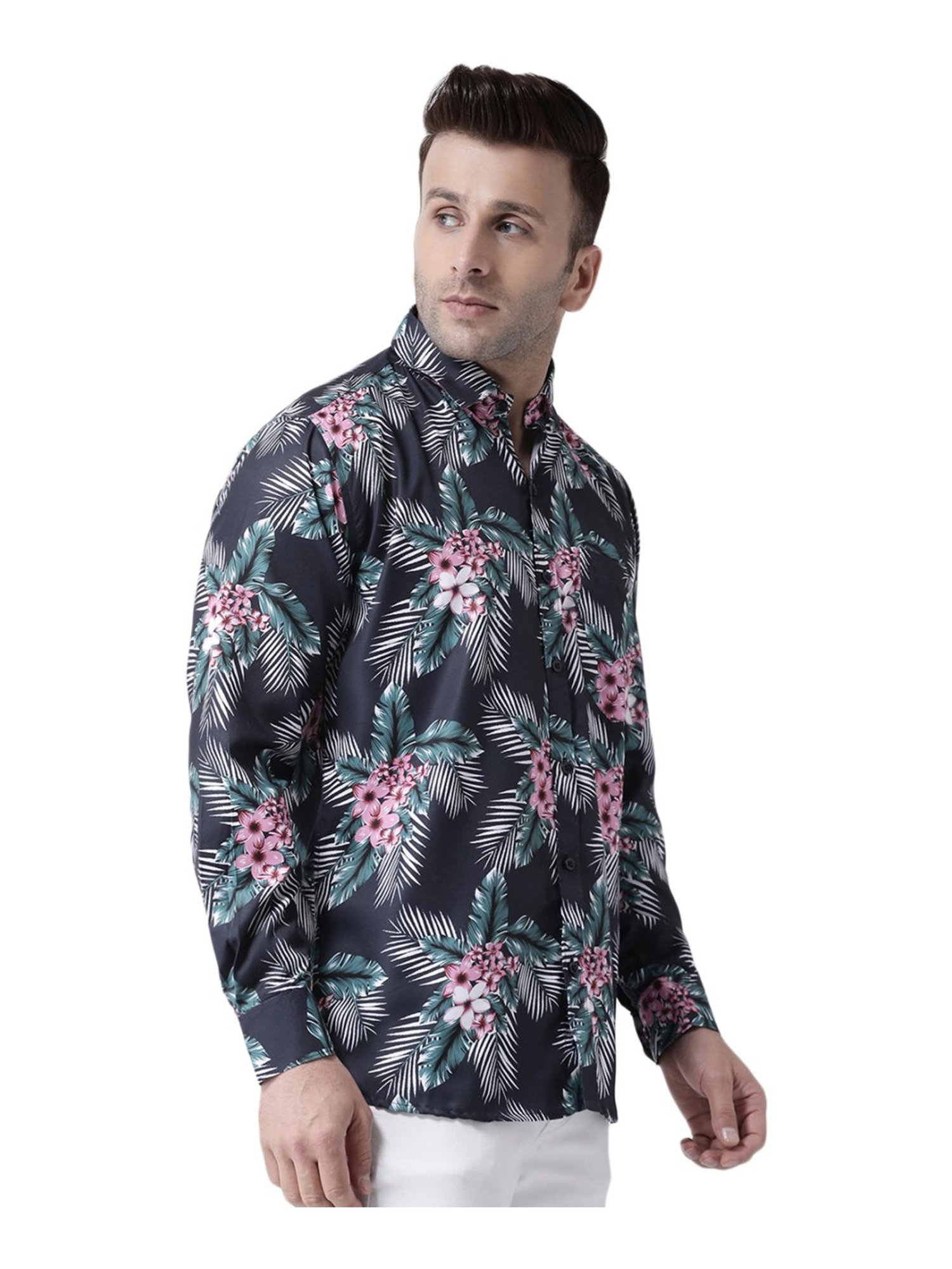 Hang Up Black & Green Cotton Slim Fit Printed Shirt