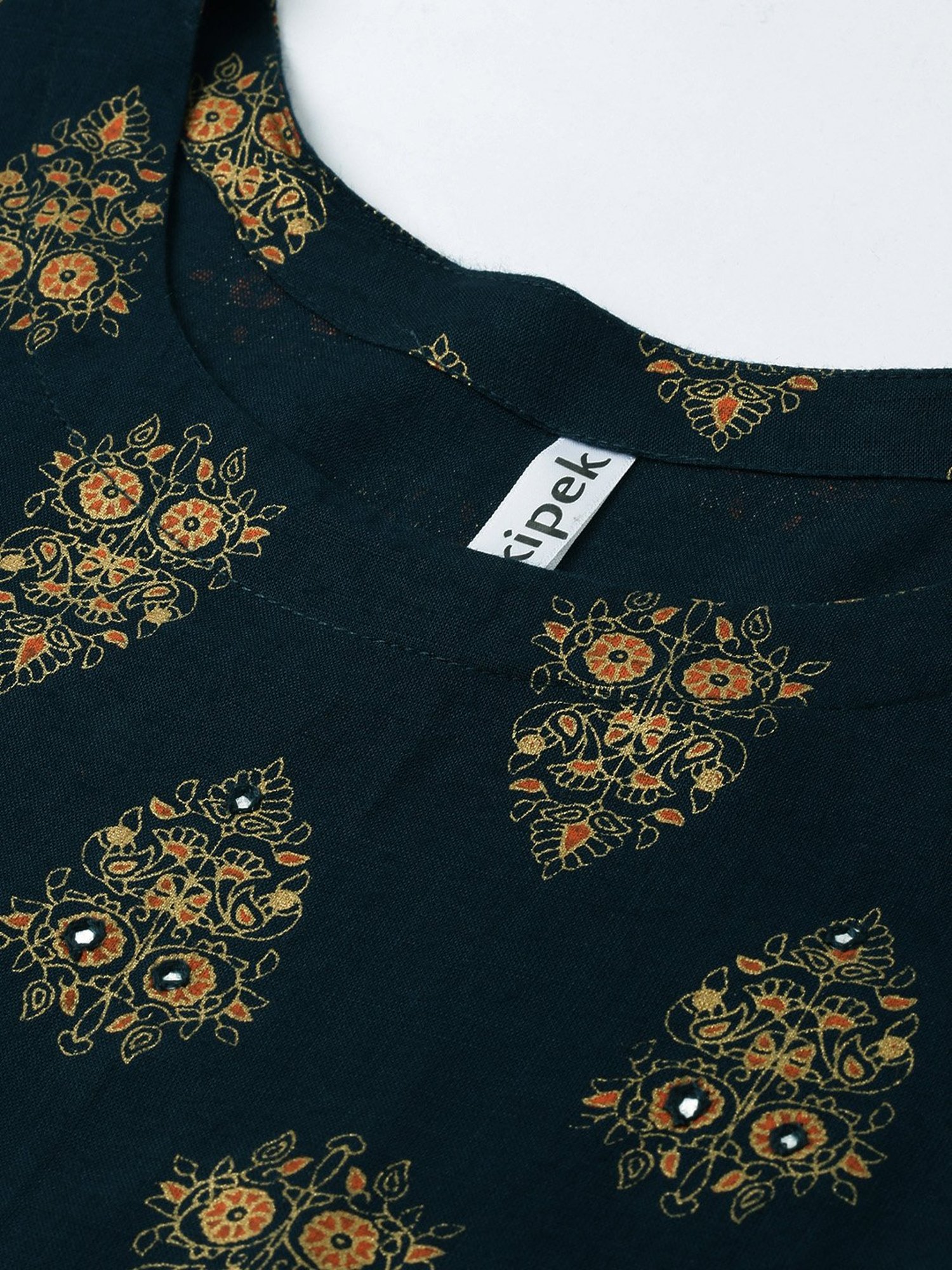 Kipek Teal Rayon Printed Anarkali Kurta with Dupatta