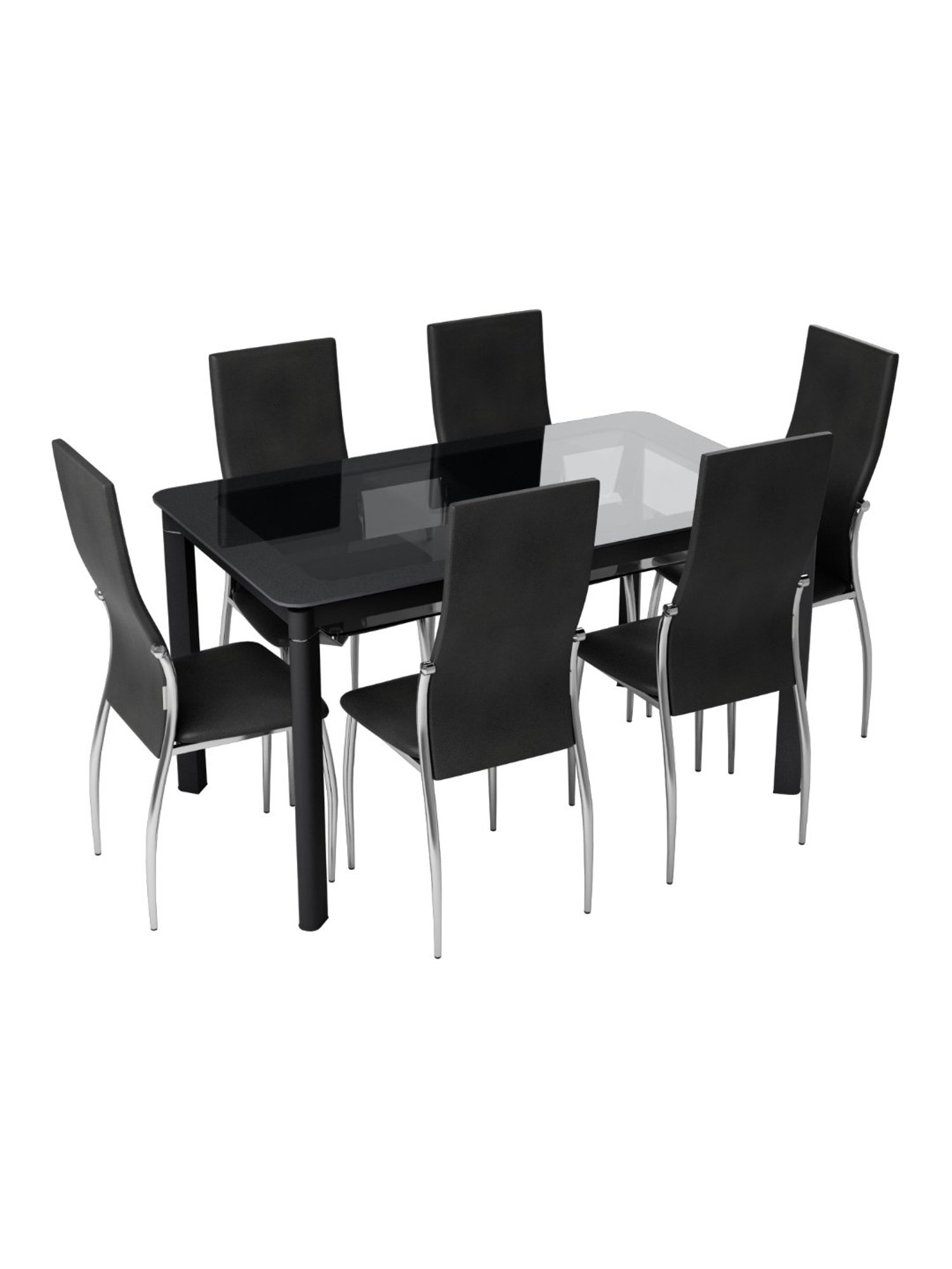 Godrej Interio Brawn Black Tempered Glass 6 Seater Rectangular Dining Table
