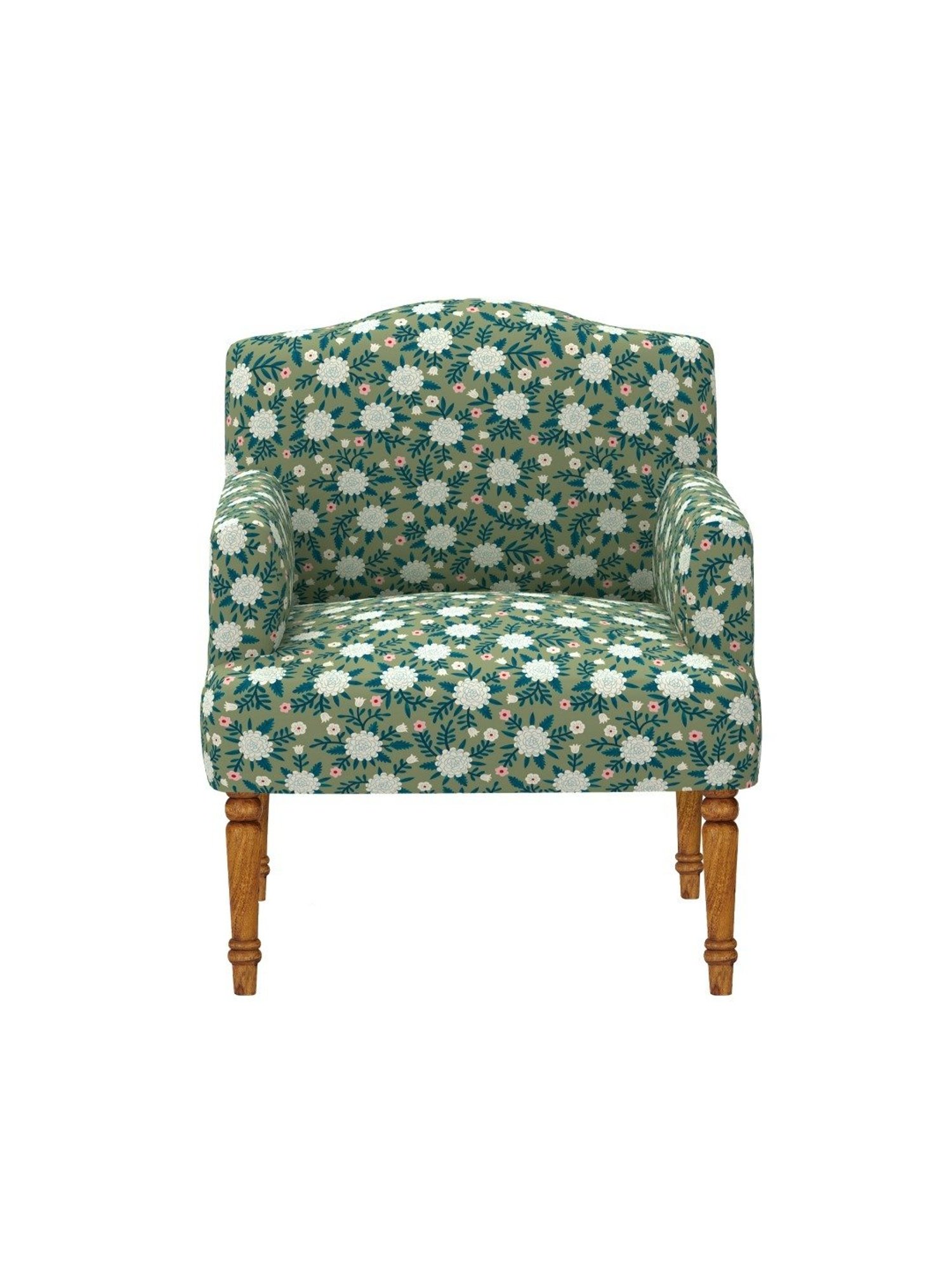 Chumbak Nawaab Spring Marigold Floral Green Wood Arm Chair