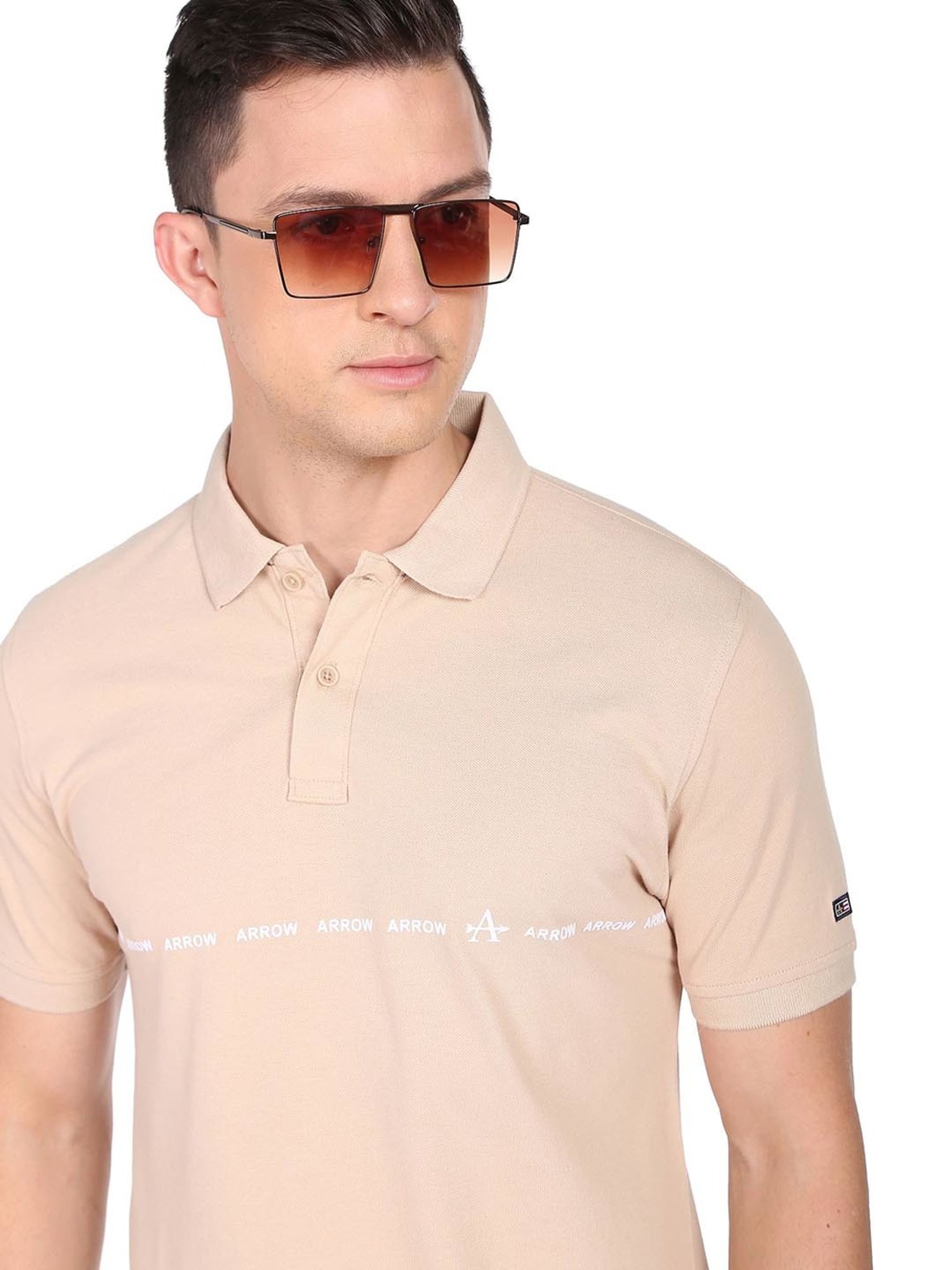 Arrow Sport Beige Cotton Regular Fit Polo T-Shirt