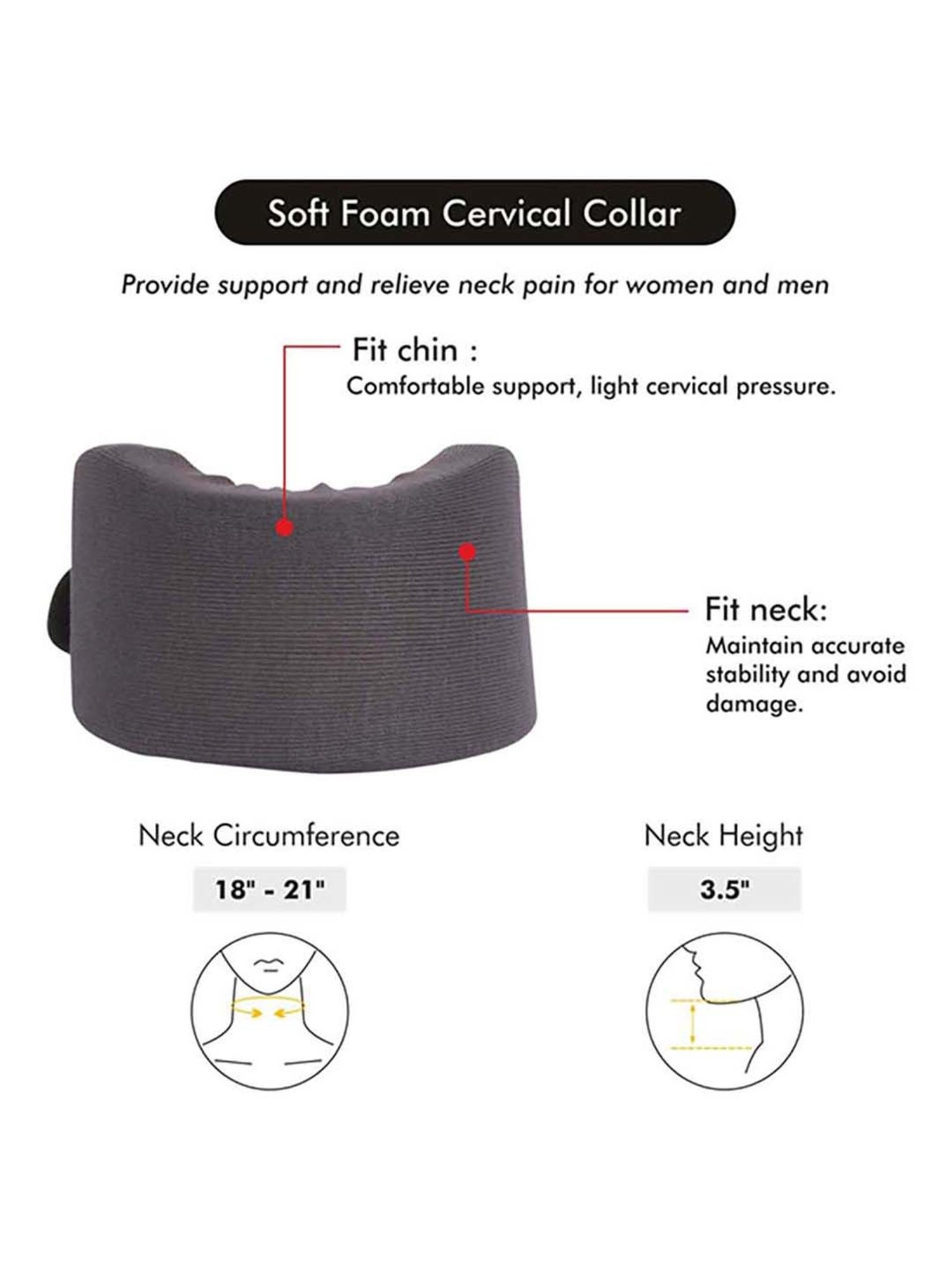 AccuSure Soft Cervical Collar Support Adjustable Neck Brace - XL (Grey)