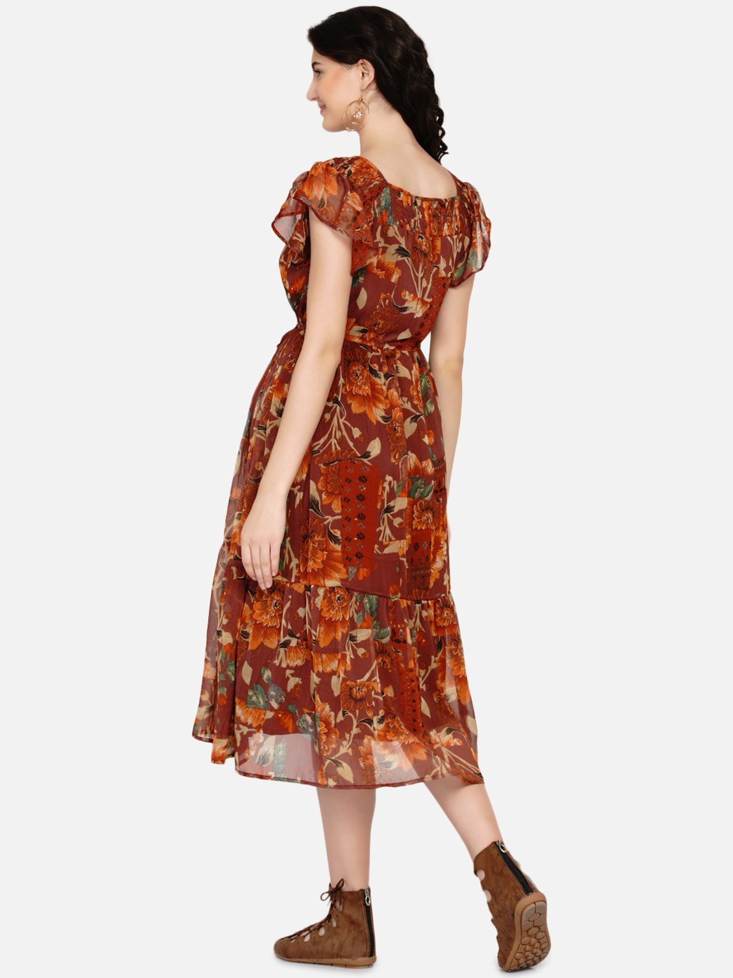 Mine4Nine Brown Floral Print Maternity Dress