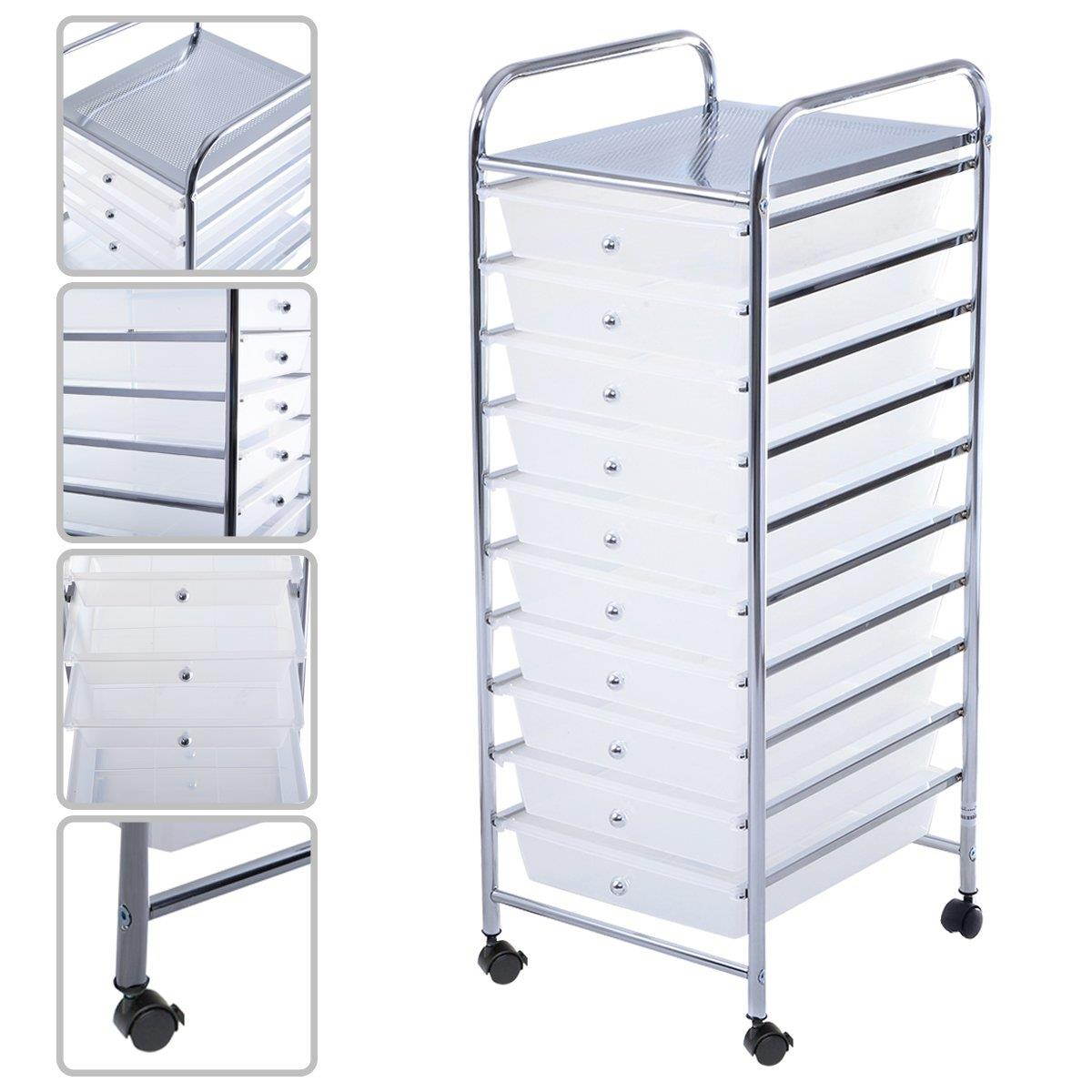 NEW 10 Drawer Rolling Storage Cart Scrapbook Paper Office School Organizer Clear