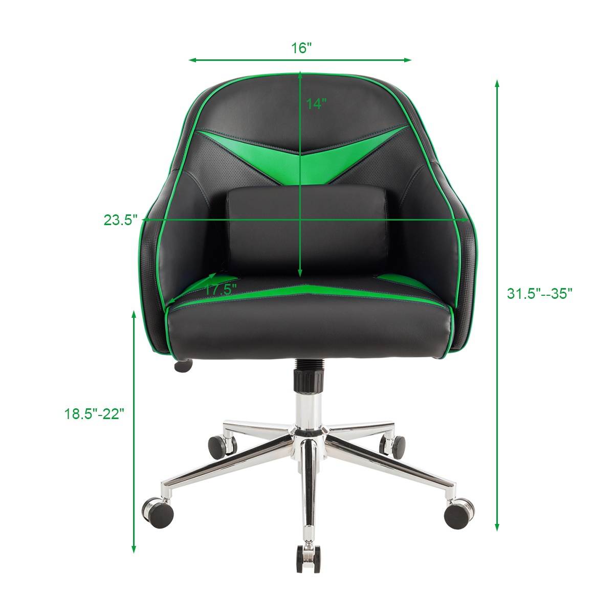Costway Office Chair Task Desk Swivel Adjustable Height w/ Massage Lumbar Support Green