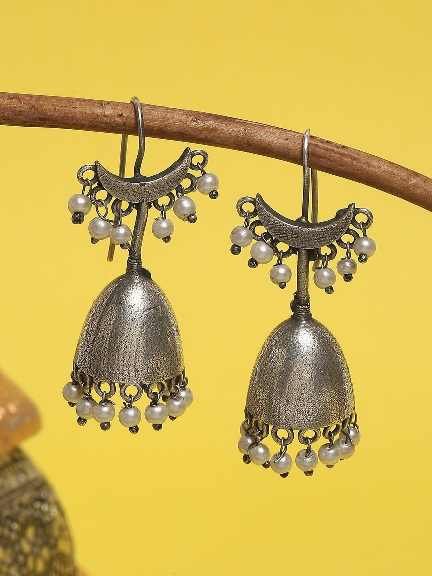 Oomph Oxidized Silver Look Alike Contemporary Ethnic Jhumki Earrings