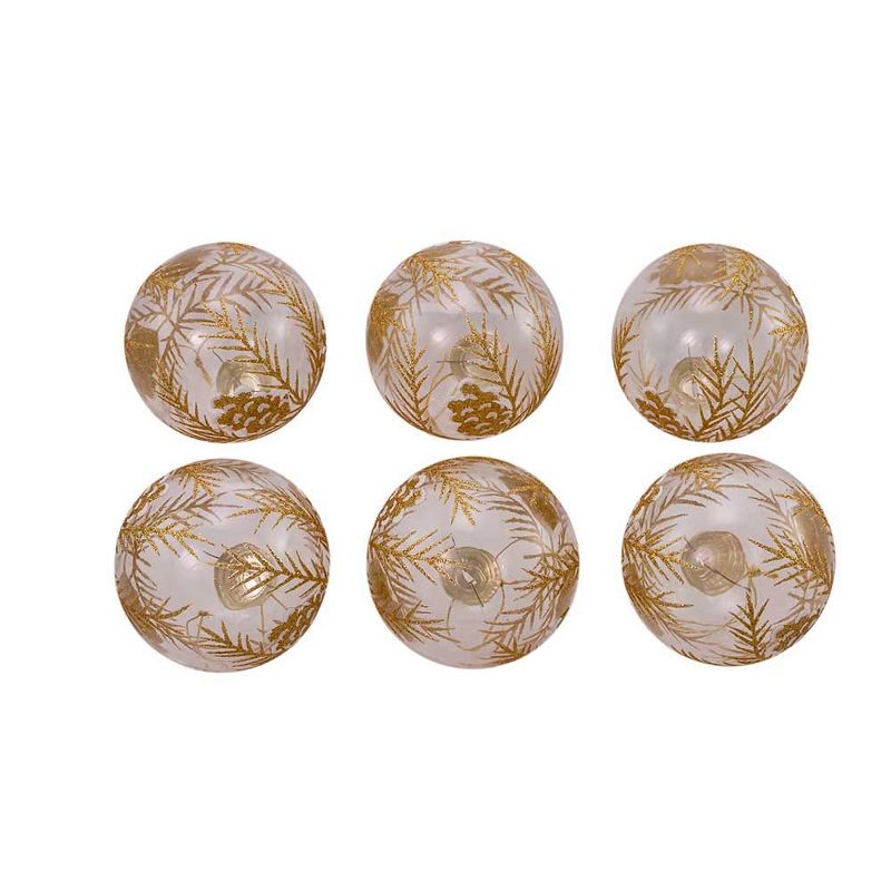 Kurt Adler 80MM Clear with Gold Pinecones Glass Ball Ornaments, 6-Piece Set